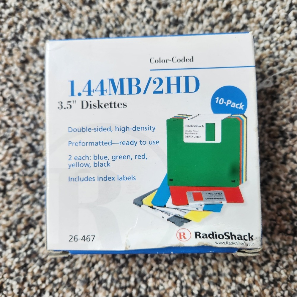 VTG Radio‎ Shack Floppy Diskettes 1.44 MB/2HD 3.5" Pack 21 Color Coded